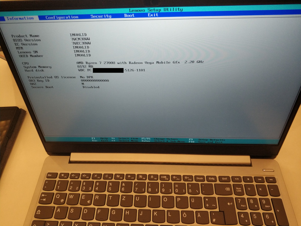 laptop and firmware menu